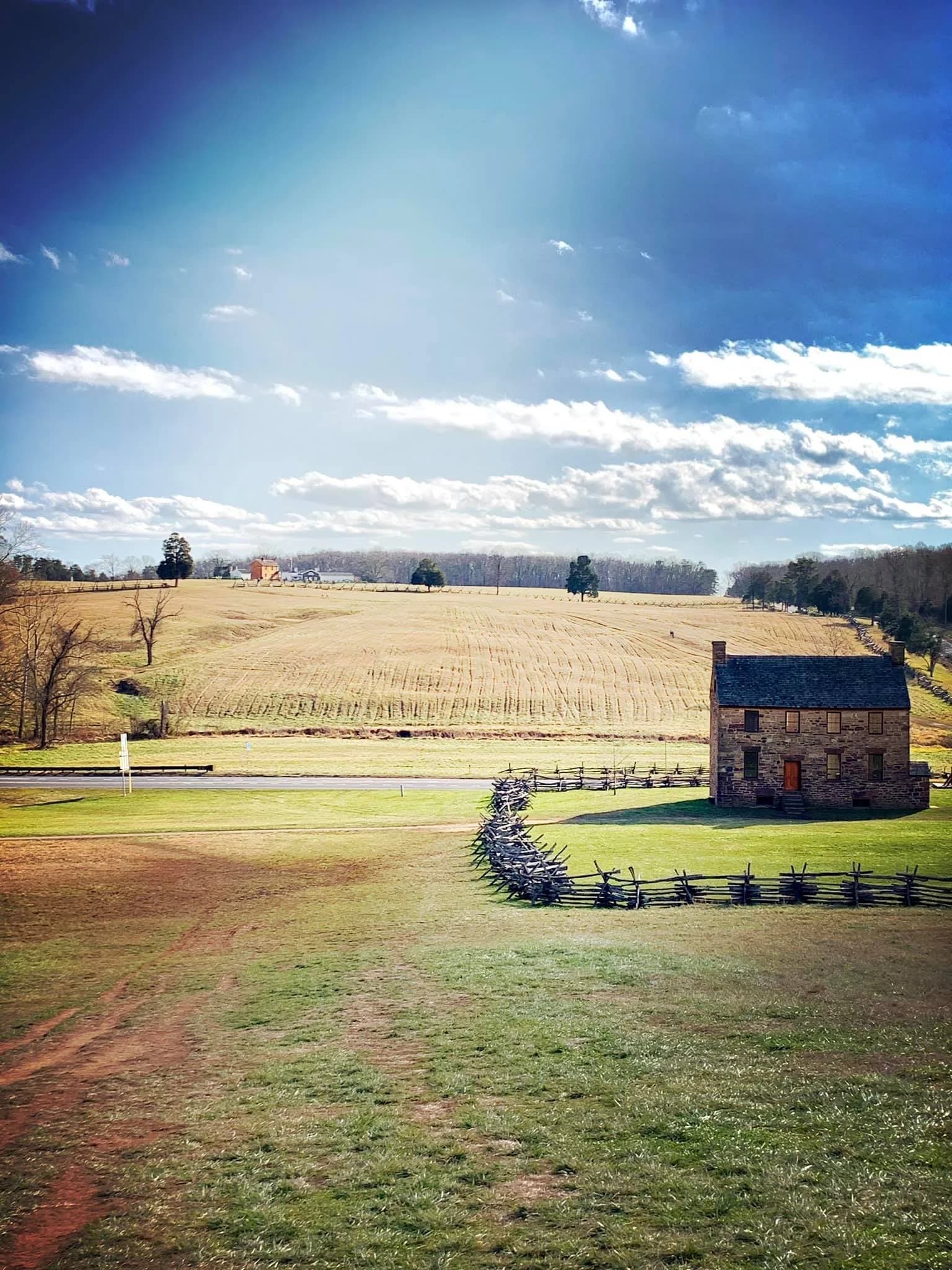 The historic Stone House on Manassas National Battlefield Park at golden hour